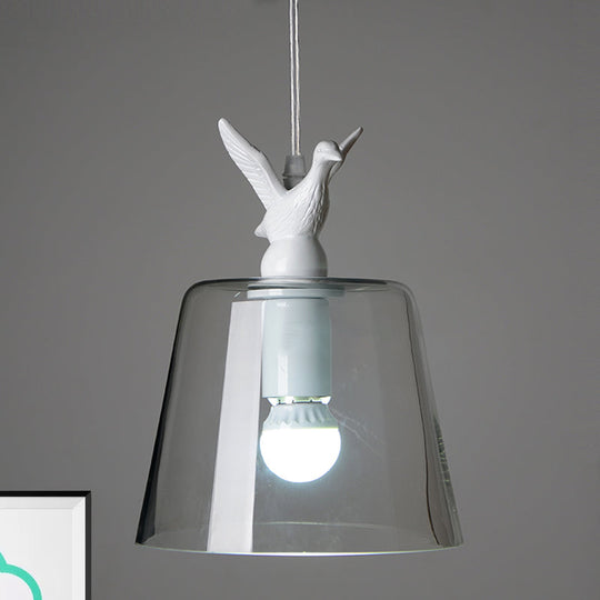 Modernist 5-Light Clear Glass Pendant With Bird Design - Cylindrical Shape