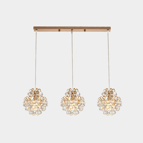 Modern Metal 3-Bulb Pendant Lamp With Clear Crystal Balls - Round/Linear Canopy Black/Gold Finish