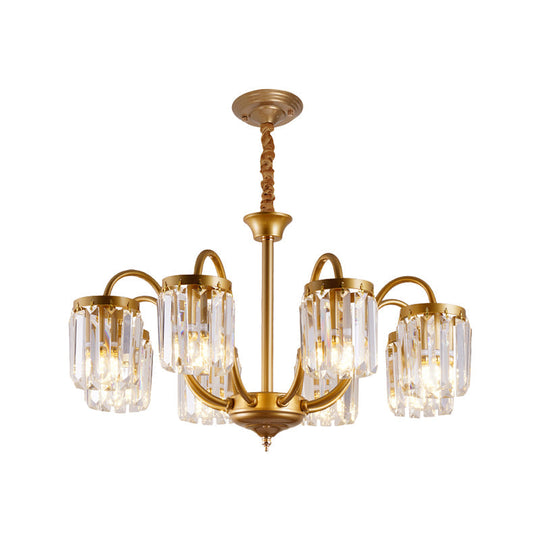 Modern Cylinder Crystal Pendant Chandelier With Gold Finish - 6/8 Heads