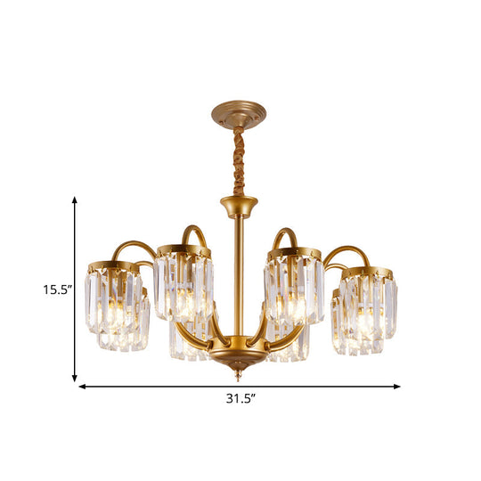 Modern Cylinder Crystal Pendant Chandelier With Gold Finish - 6/8 Heads