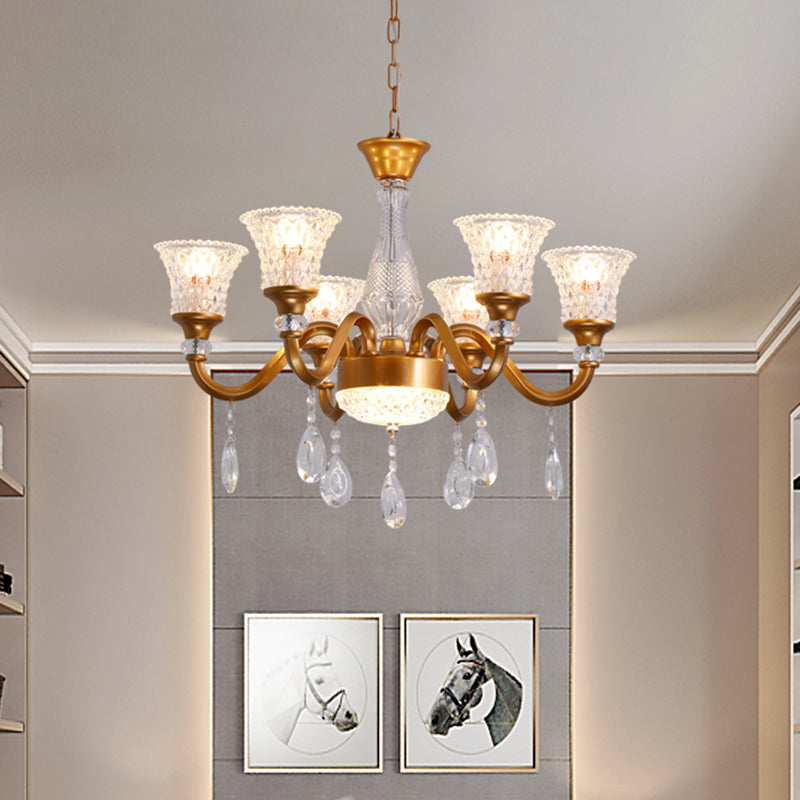 Traditional Gold Bell-Shaped Chandelier With Clear Crystal Glass Pendant - Ideal For Parlor 3/6/8