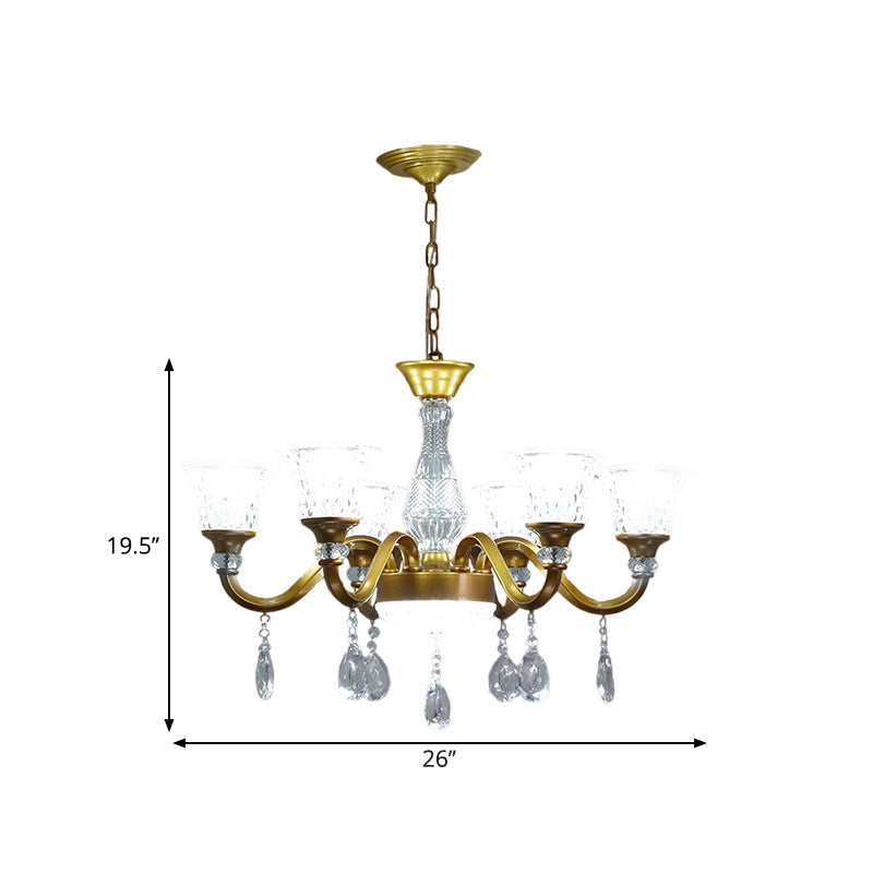 Traditional Gold Bell-Shaped Chandelier With Clear Crystal Glass Pendant - Ideal For Parlor 3/6/8