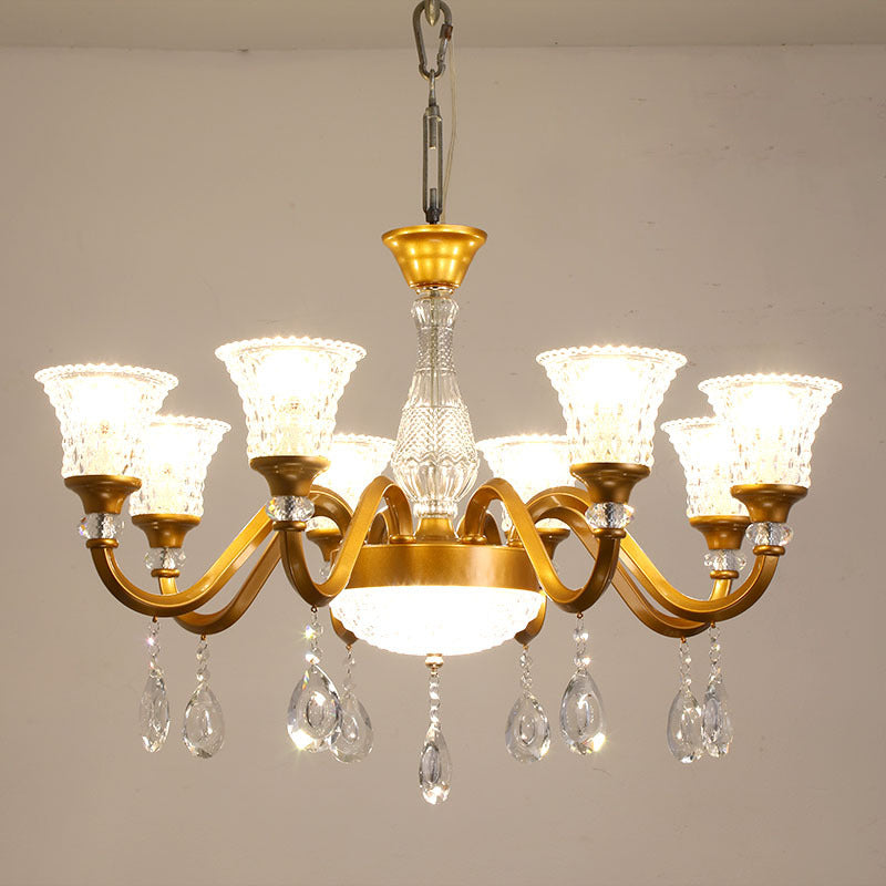 Traditional Gold Bell-Shaped Chandelier With Clear Crystal Glass Pendant - Ideal For Parlor 3/6/8