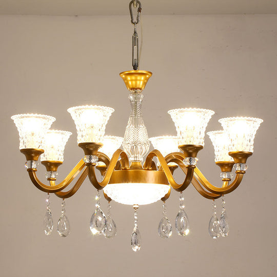 Traditional Gold Bell-Shaped Chandelier With Clear Crystal Glass Pendant - Ideal For Parlor 3/6/8