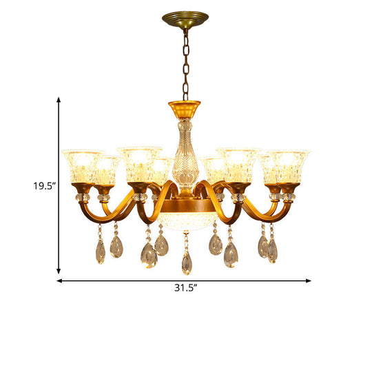 Traditional Gold Bell-Shaped Chandelier With Clear Crystal Glass Pendant - Ideal For Parlor 3/6/8