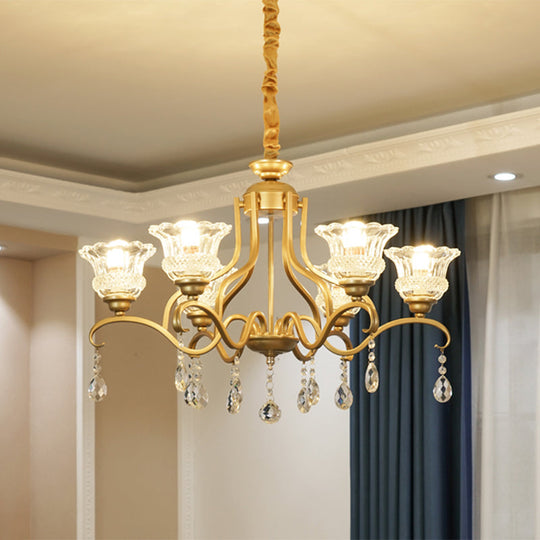 Traditional Crystal Glass Chandelier With Gold Finish - 3/6/8 Lights Floral Shade Elegant