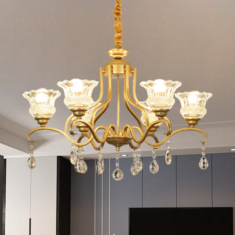Traditional Crystal Glass Chandelier With Gold Finish - 3/6/8 Lights Floral Shade Elegant