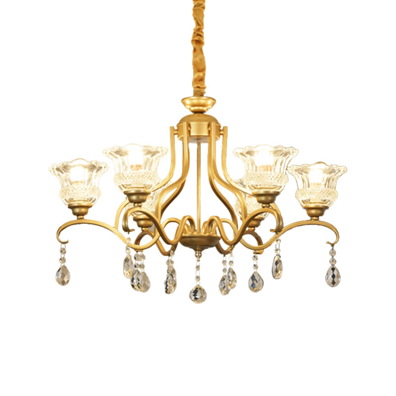 Traditional Crystal Glass Chandelier With Gold Finish - 3/6/8 Lights Floral Shade Elegant
