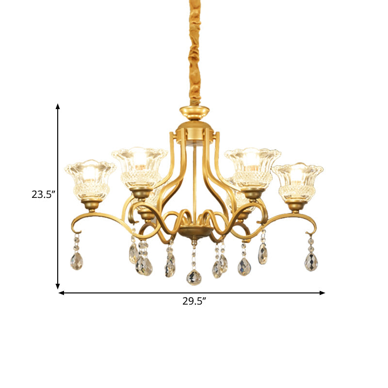 Traditional Crystal Glass Chandelier With Gold Finish - 3/6/8 Lights Floral Shade Elegant