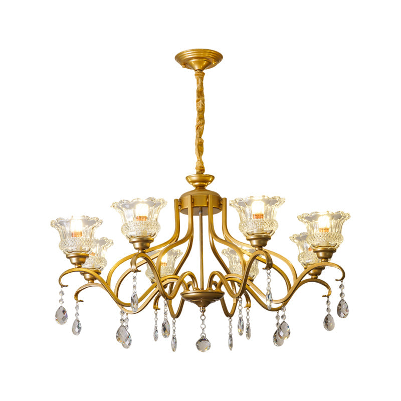 Traditional Crystal Glass Chandelier With Gold Finish - 3/6/8 Lights Floral Shade Elegant