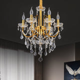 Traditional Gold Metal Candelabra Chandelier With Swag Crystal Strand Deco - Dining Room Hanging