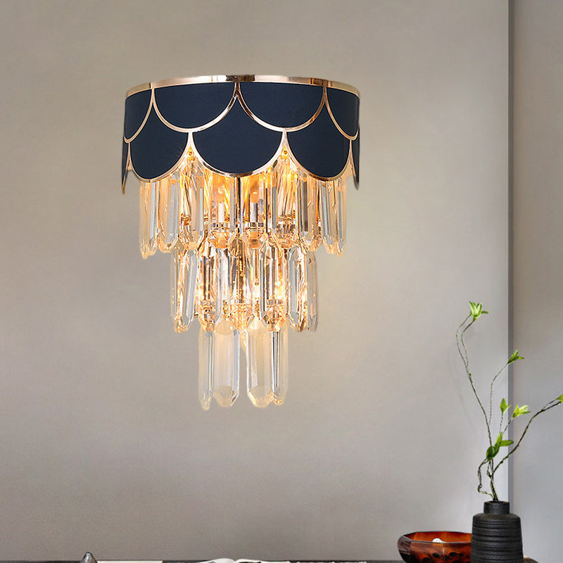 Contemporary Black Tiered Crystal Wall Sconce With 3 Heads - Stylish Living Room Lighting Idea / B
