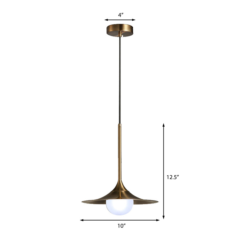 Mid Century Brass Finish Flared Ceiling Light - Frosted Glass Shade 1 Hallway Pendant