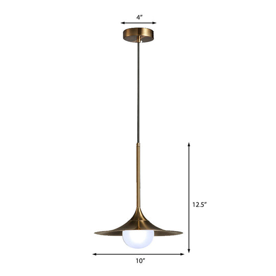 Mid Century Brass Finish Flared Ceiling Light - Frosted Glass Shade 1 Hallway Pendant