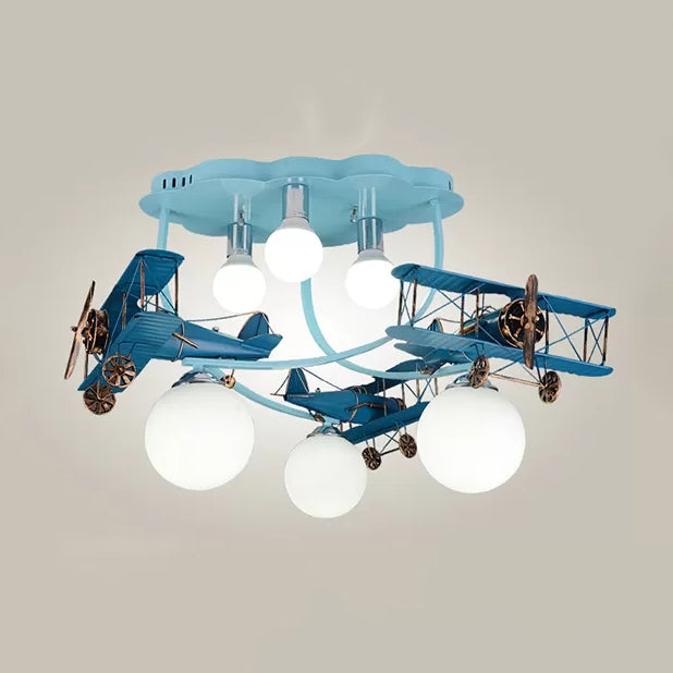 Modern Globe Flush Ceiling Light For Childs Bedroom Blue