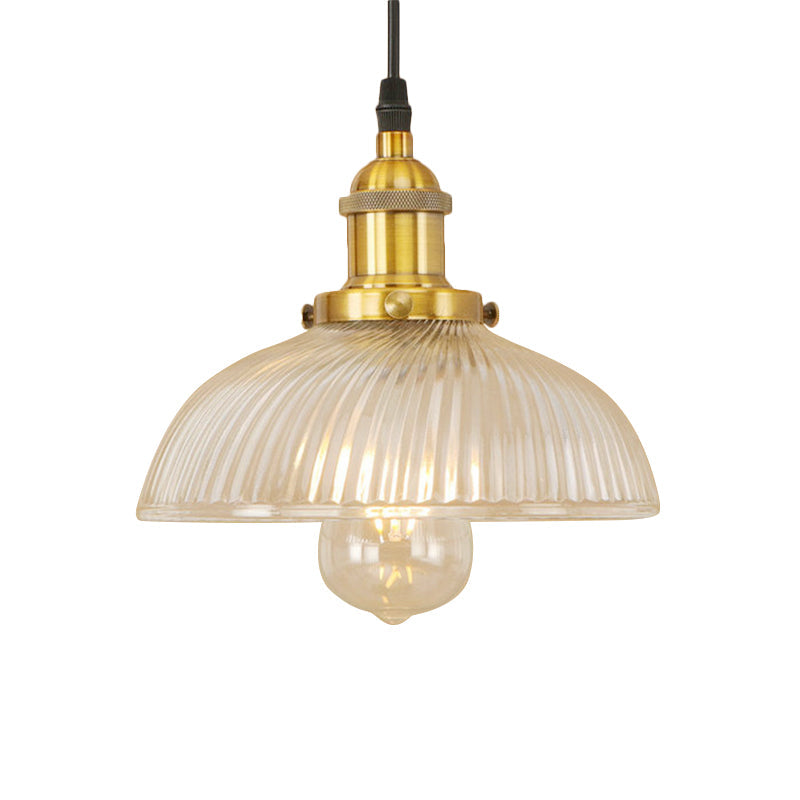 1-Light Ribbed Glass Dome Pendant Ceiling Light For Industrial & Rustic Settings.