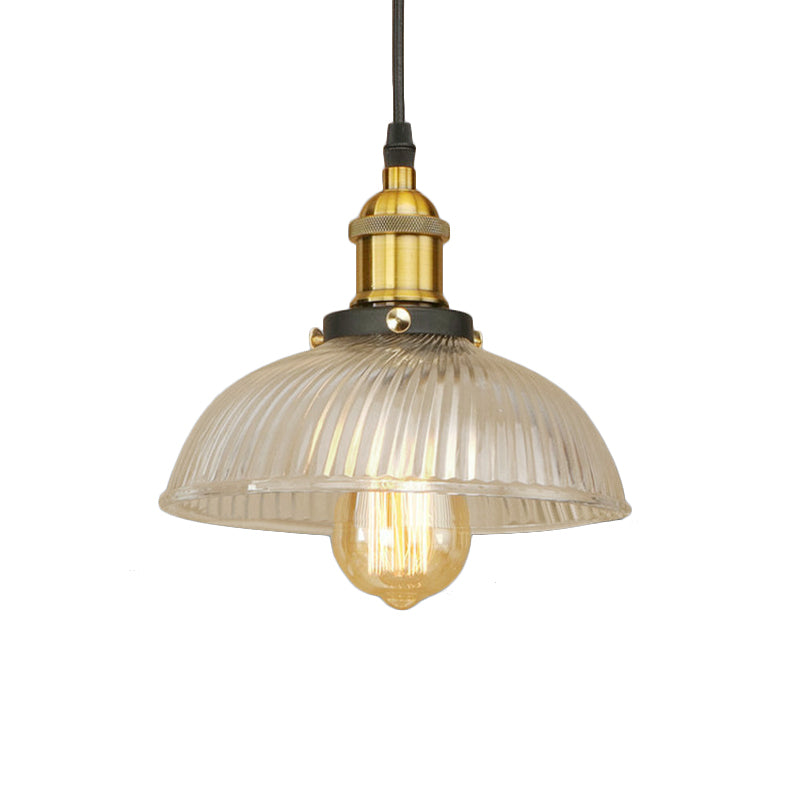 1-Light Ribbed Glass Dome Pendant Ceiling Light For Industrial & Rustic Settings.