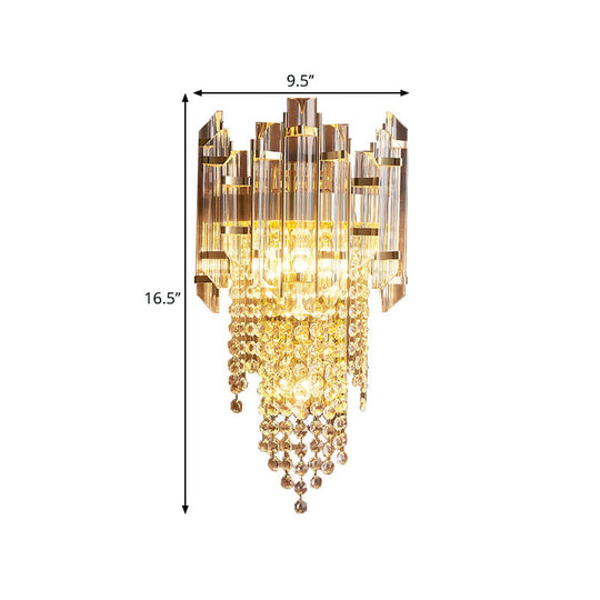 Modern Crystal Wall Sconce - Gold Tiered Mounted Lamp With 1 Bulb For Bedside