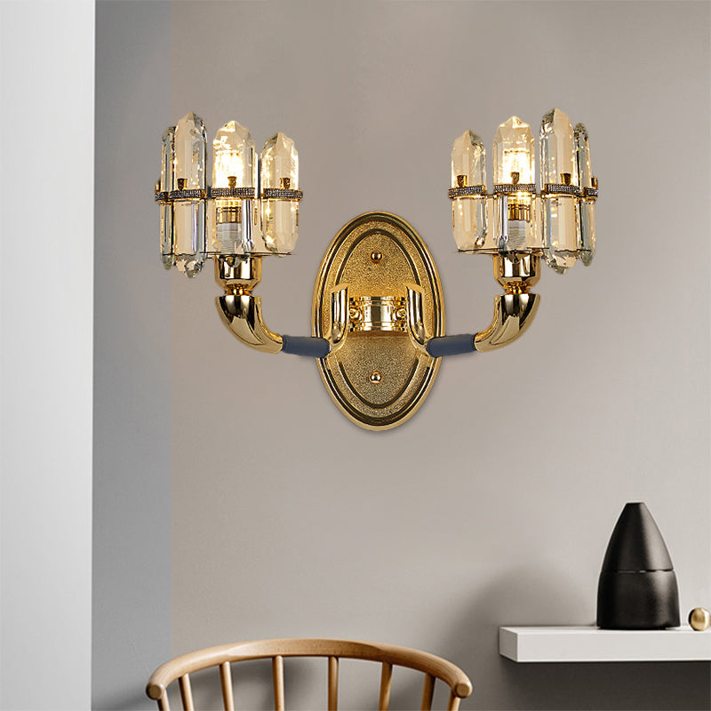 Arched Wall Mount Lamp: Postmodern Crystal Panel Bedside Lighting (Blue/Gold) 2 / Blue