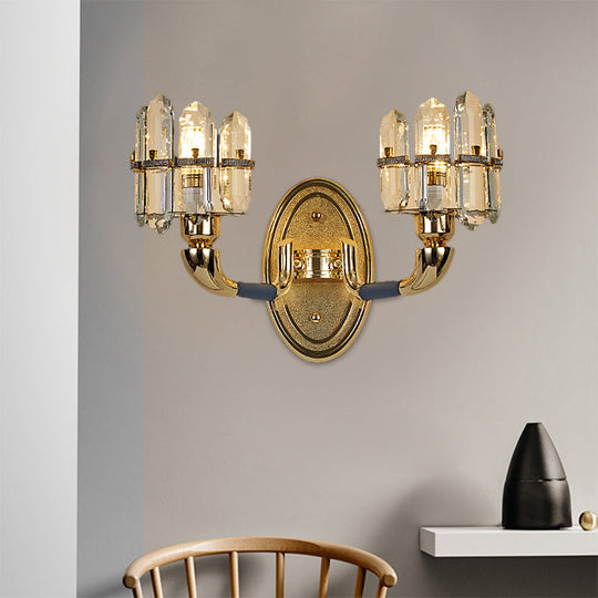 Arched Wall Mount Lamp: Postmodern Crystal Panel Bedside Lighting (Blue/Gold) 2 / Blue