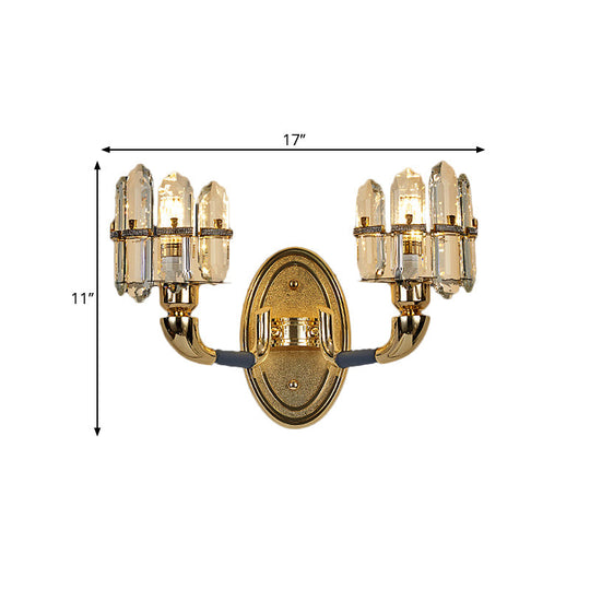 Arched Wall Mount Lamp: Postmodern Crystal Panel Bedside Lighting (Blue/Gold)