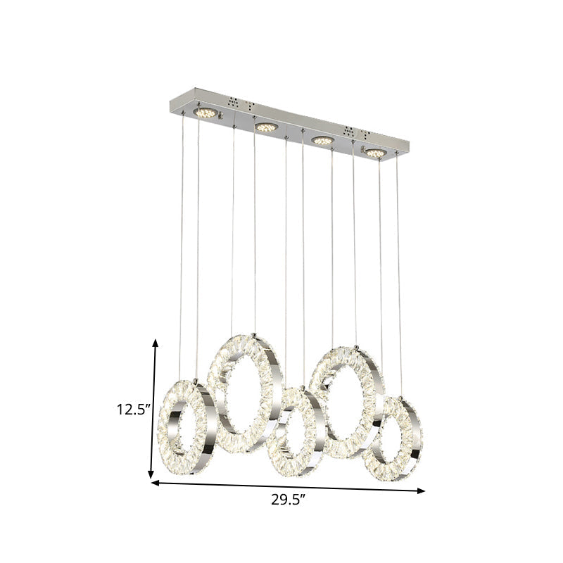 Minimalist Chrome Led Hoop Pendant Light With Crystal Accents - White/Warm