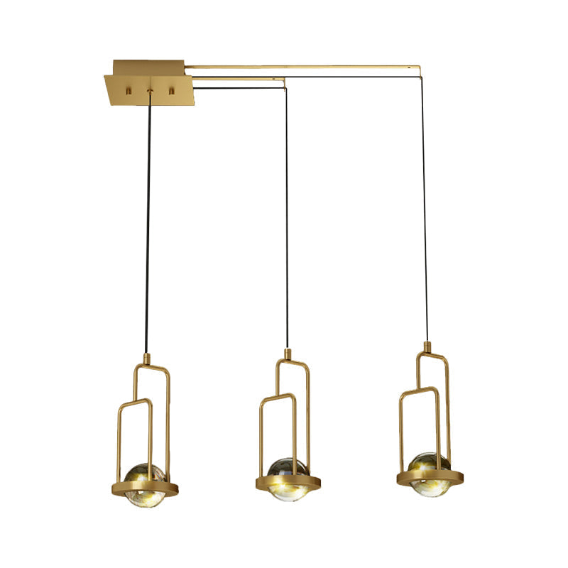 Postmodern Gold Crystal Ball Led Pendant Light With 3 Hanging Lights For Dining Room