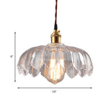 Scalloped Shade Clear Glass Pendant Lighting - Single Bulb Industrial Ceiling Light For Living Room