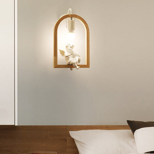 Modern Beige Wooden Arched Shelf Wall Light With Lovely Deco Boutique Sconce Lamp