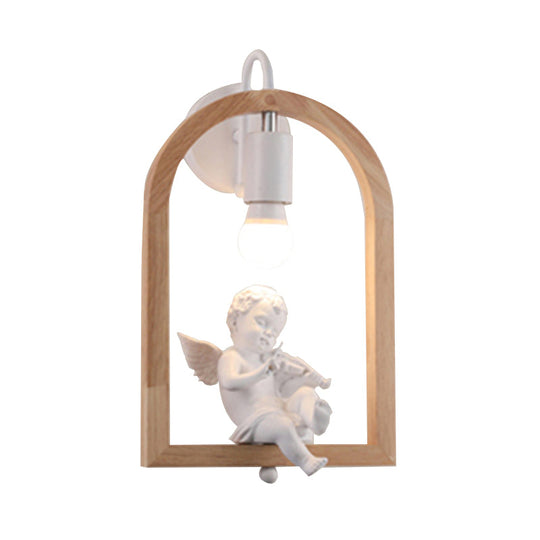 Modern Beige Wooden Arched Shelf Wall Light With Lovely Deco Boutique Sconce Lamp
