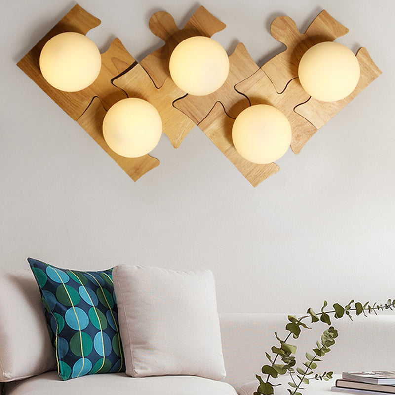 Japanese Style Wooden Puzzle Base Wall Light - 1 Beige Sconce Lamp For Corridor & Kitchen
