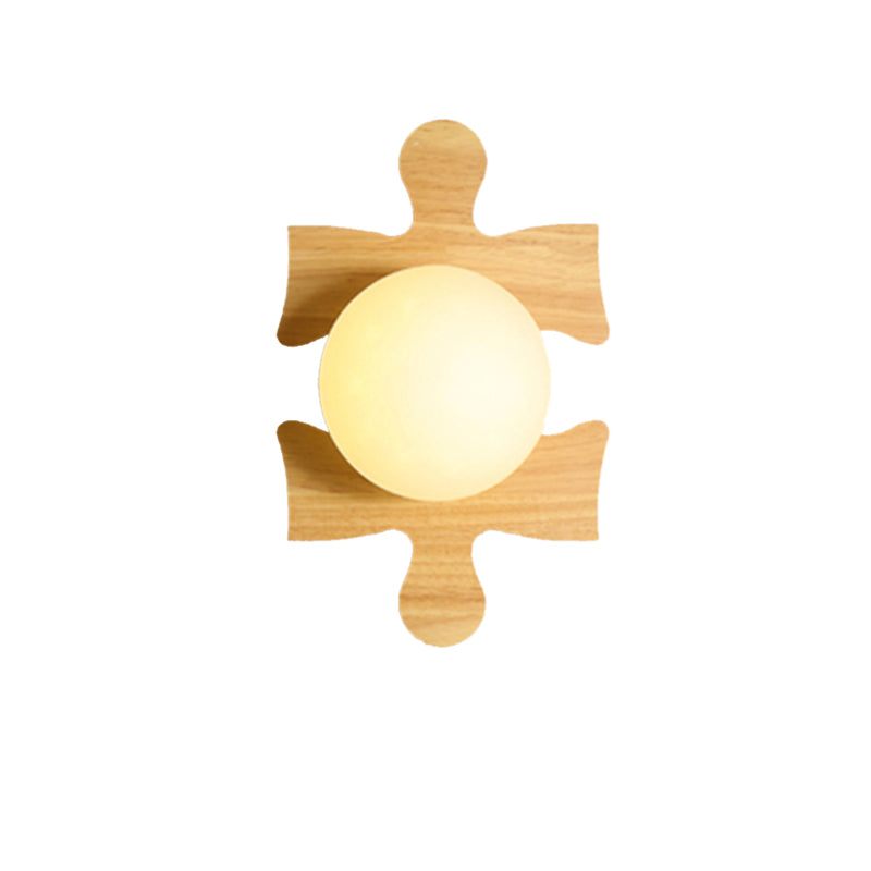 Japanese Style Wooden Puzzle Base Wall Light - 1 Beige Sconce Lamp For Corridor & Kitchen Wood / D