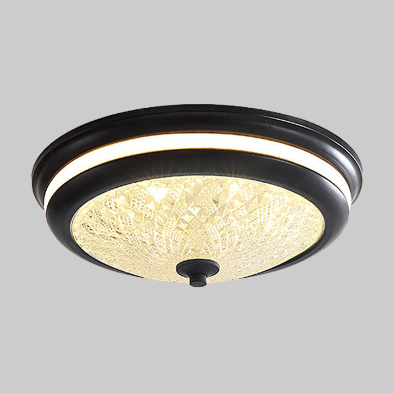 Retro Style Ceiling Lamp In Black/Gold With Lattice Glass And Led Flush Mount - 16’/19.5’ W
