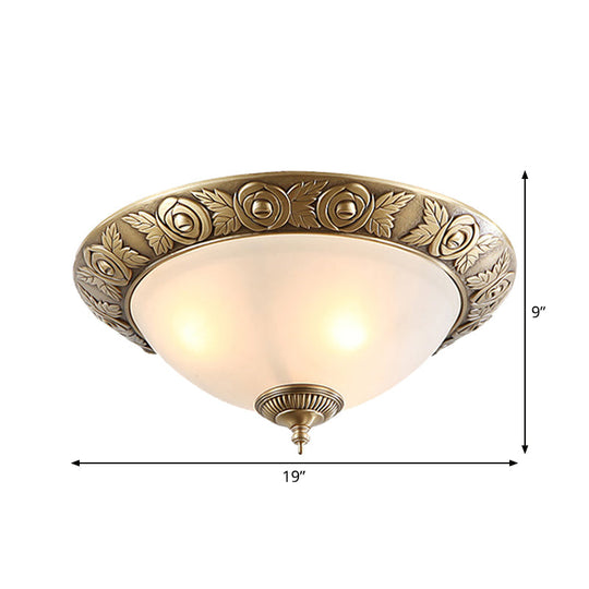 Antiqued Milky Glass Bedroom Ceiling Light With Brass Flush Mount - 2/3-Head Available In 12 16 And