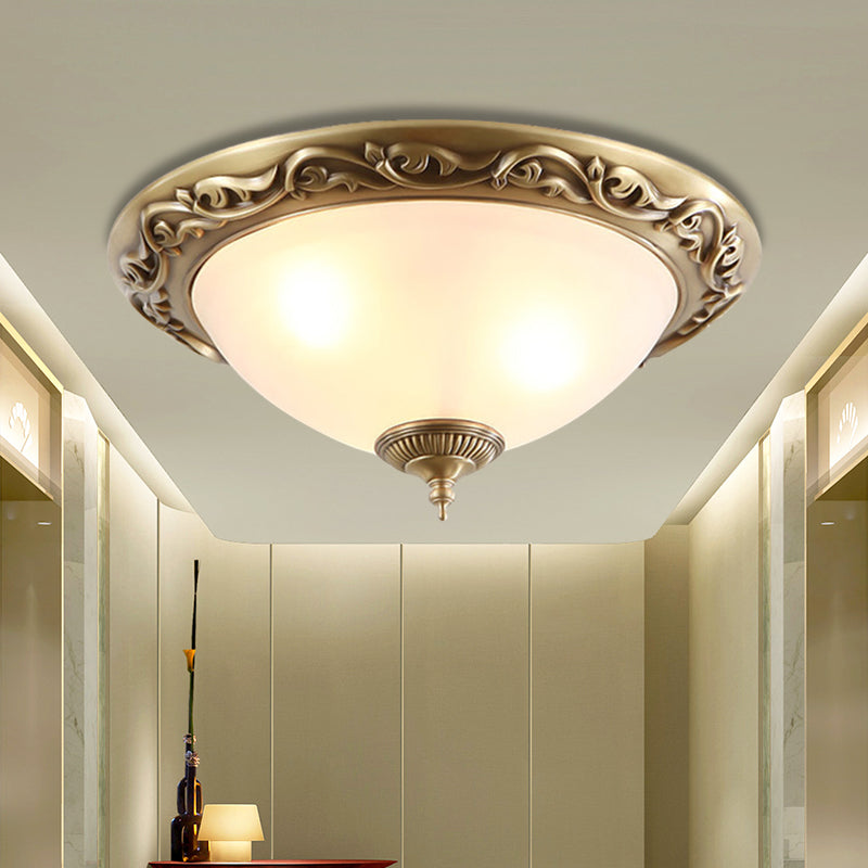Opaline Glass Brass Flush Ceiling Light - Traditional Bedroom Lighting (12’/16’/19.5’ 2/3