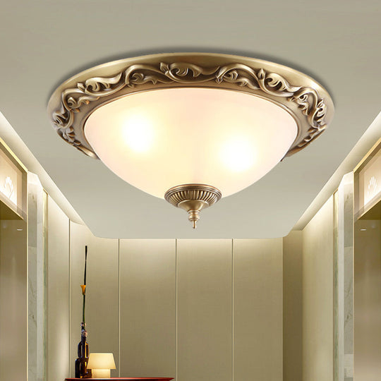 Opaline Glass Brass Flush Ceiling Light - Traditional Bedroom Lighting (12’/16’/19.5’ 2/3