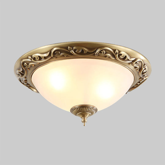 Opaline Glass Brass Flush Ceiling Light - Traditional Bedroom Lighting (12’/16’/19.5’ 2/3 Heads)