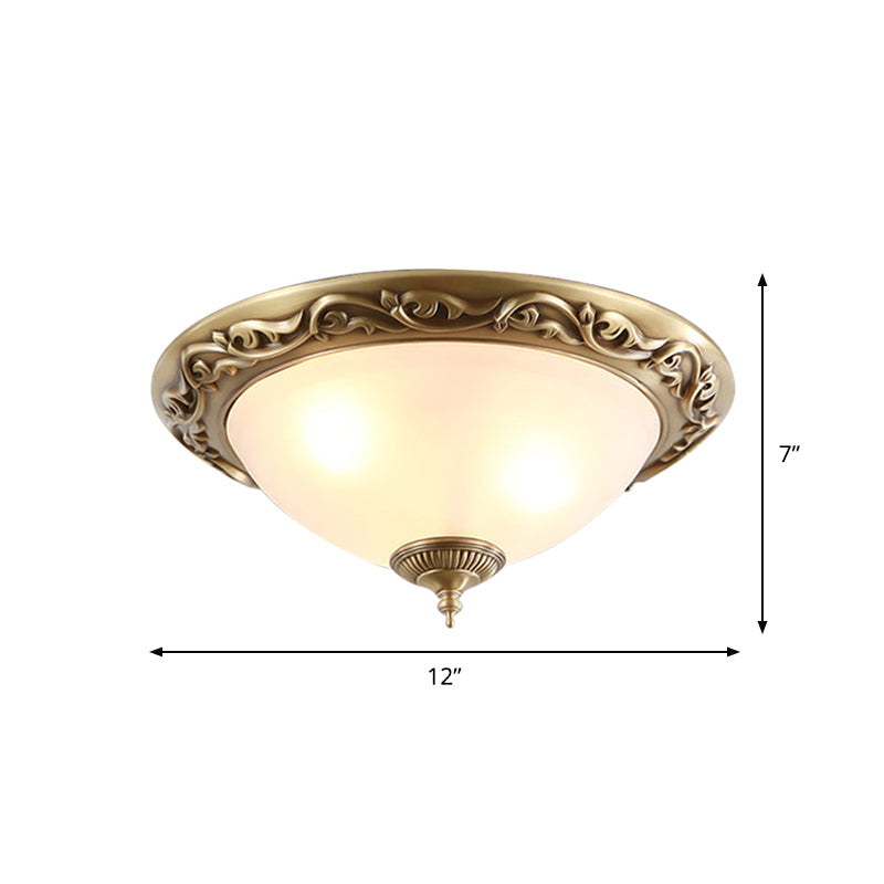 Opaline Glass Brass Flush Ceiling Light - Traditional Bedroom Lighting (12’/16’/19.5’ 2/3 Heads)
