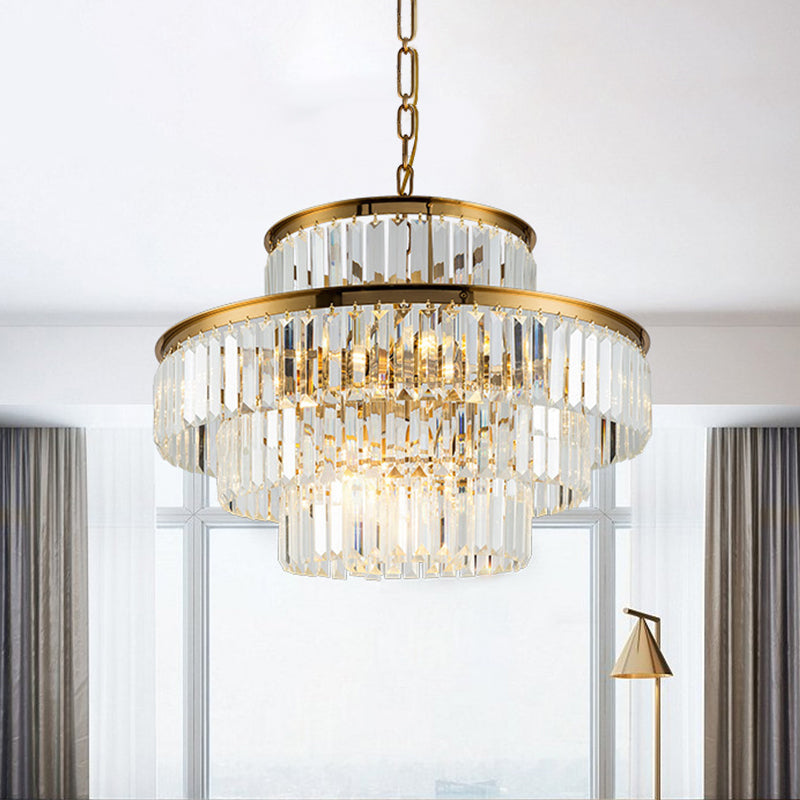 Clear Crystal Rod Chandelier - Postmodern 23.5’/31.5’ Wide 9-Light Pendant Light For Dining