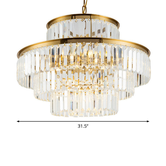 Clear Crystal Rod Chandelier - Postmodern 23.5’/31.5’ Wide 9-Light Pendant Light For Dining Room