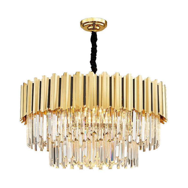 Modern Gold Crystal Prism Chandelier Pendant Light With 8 Bulbs - Tiered Hanging Fixture