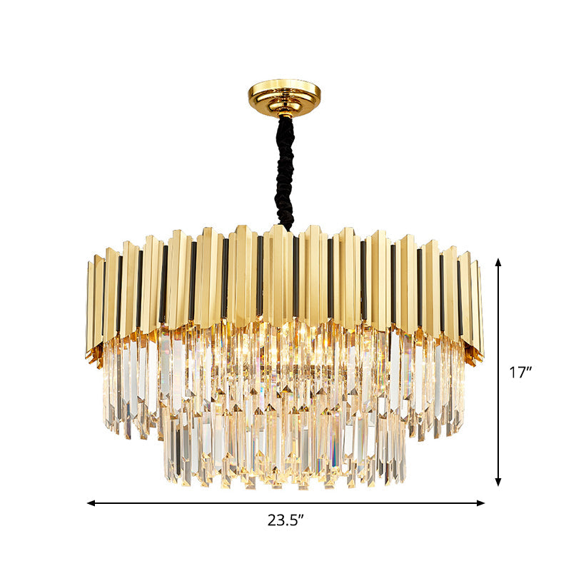 Modern Gold Crystal Prism Chandelier Pendant Light With 8 Bulbs - Tiered Hanging Fixture