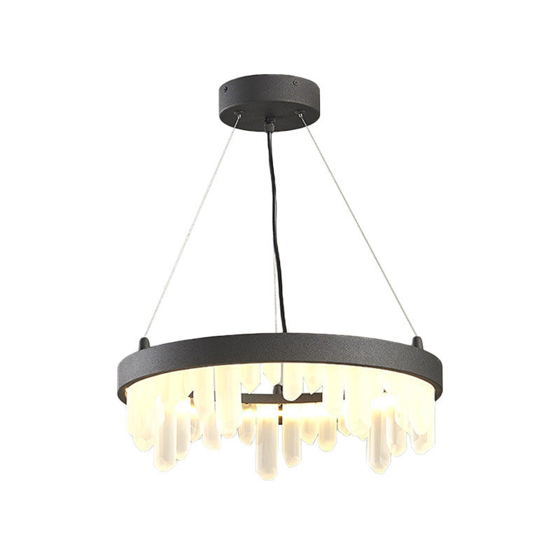 Minimalistic Crystal Hoop Pendant Light - 6 Lights Black Chandelier For Living Room