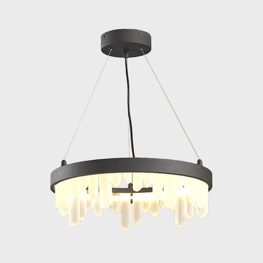 Minimalistic Crystal Hoop Pendant Light - 6 Lights Black Chandelier For Living Room