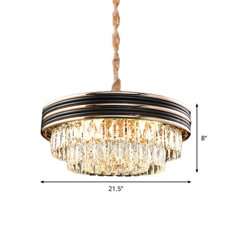 Black Modern Crystal Chandelier Pendant - 18/21.5 Width 9/11-Head And Drop Lamp Ideal For Table