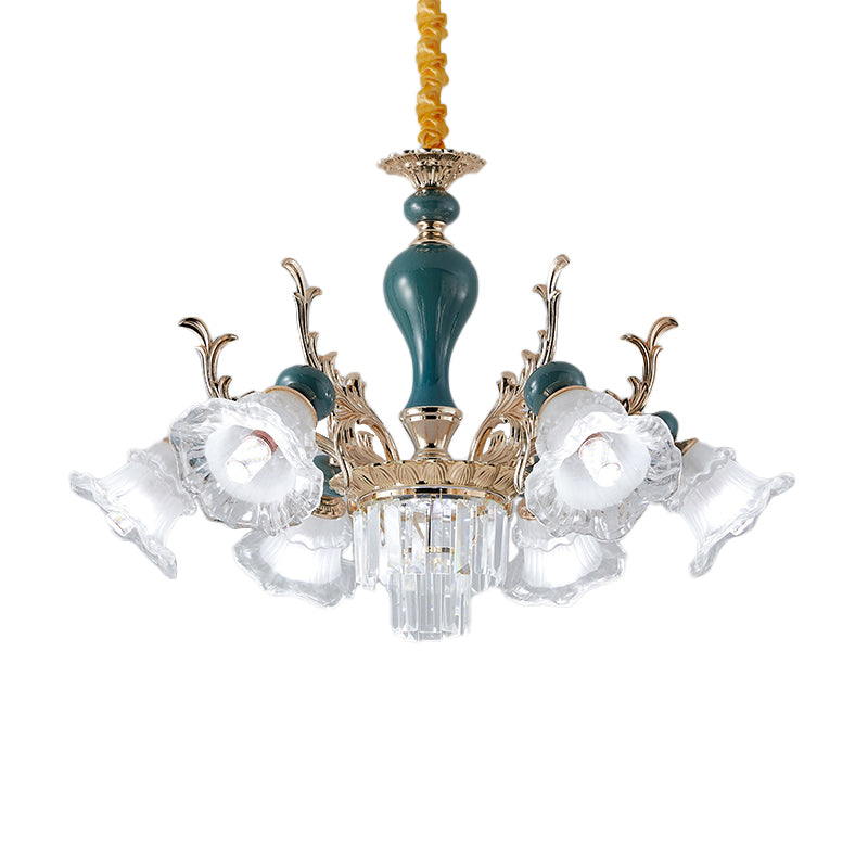 Traditional Blue Floral Crystal Chandelier Suspension Lamp With 6/8 Heads