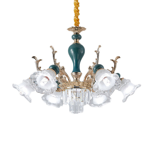 Traditional Blue Floral Crystal Chandelier Suspension Lamp With 6/8 Heads