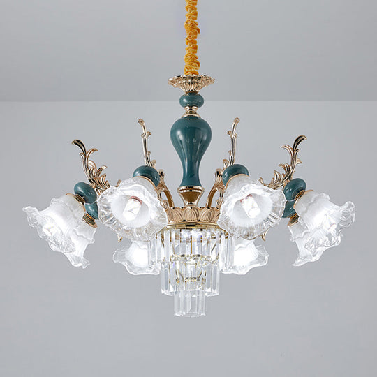 Traditional Blue Floral Crystal Chandelier Suspension Lamp With 6/8 Heads