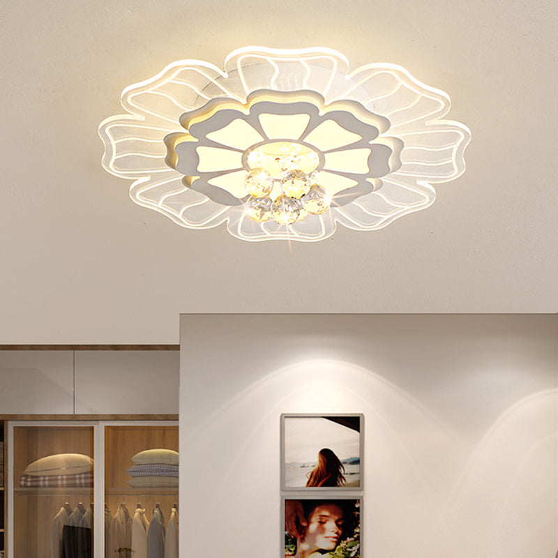 Modern Crystal Blossom Led Flush Mount Ceiling Light Fixture - White Multiple Sizes Available /