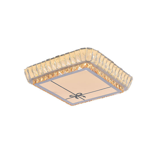Contemporary Crystal Ceiling Flush Light With Led And White Trellis/Bowknot Design